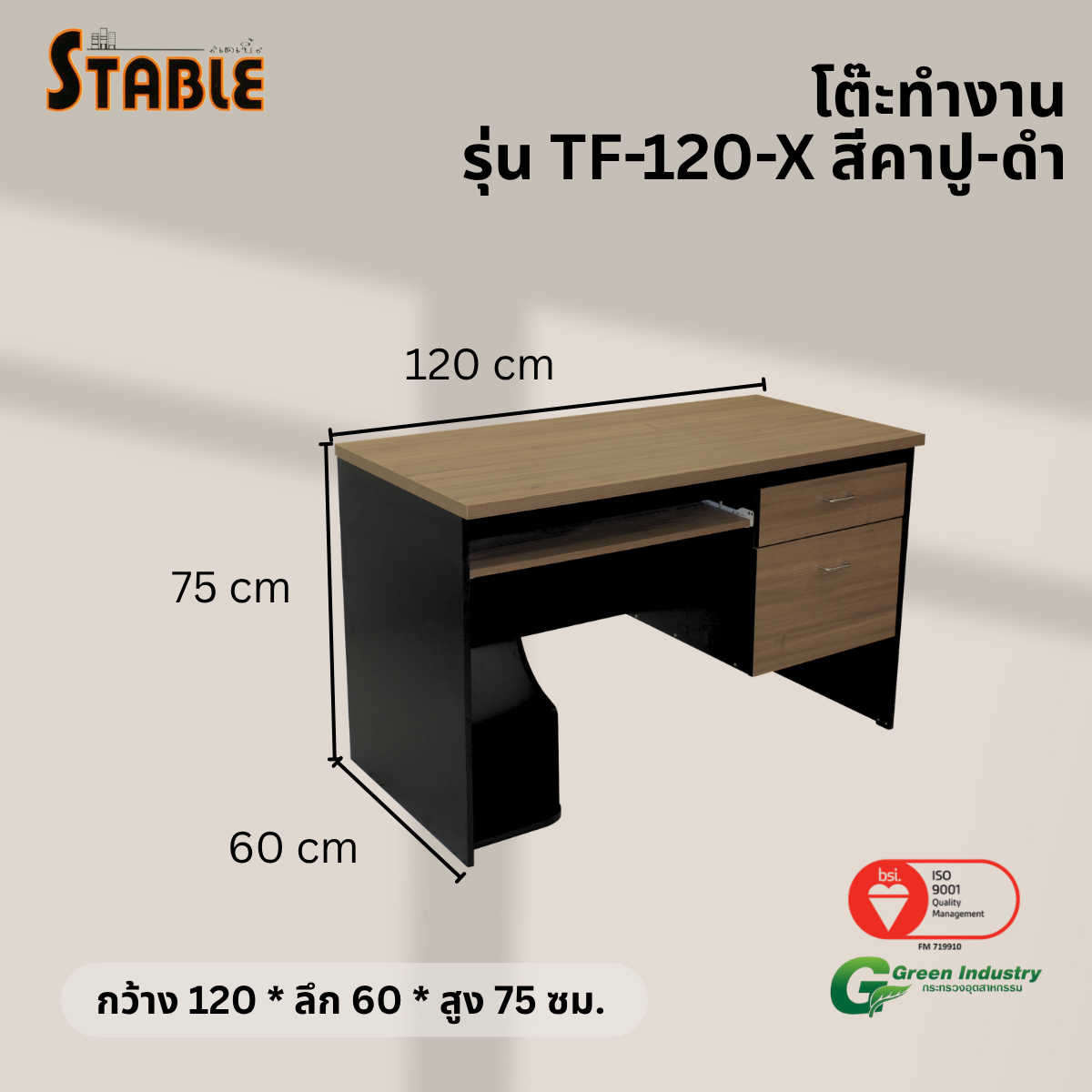 โต๊ะคอมพิวเตอร์ STABLE รุ่น TF-120-X 120 ซม. สีคาปู-ดำ_2